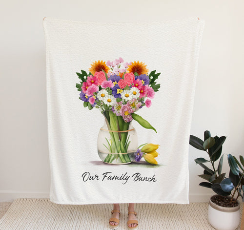 Soft fleece blanket with Family Birth Month Flower Bouquet design | Personalised Gifts for Grandma