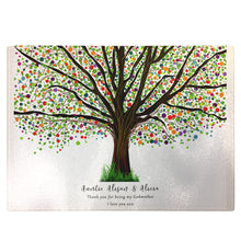 Load image into Gallery viewer, Personalised Chopping Board | Colourful Family Tree Glass Cutting Board Gift
