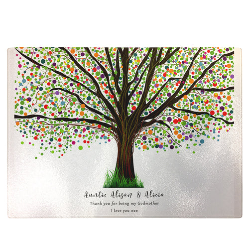 Personalised Chopping Board | Colourful Family Tree Glass Cutting Board Gift