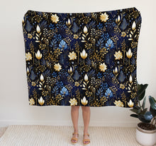 Load image into Gallery viewer, Christmas Fleece Throw | Luxuriously Soft and Cosy Blanket Winter Blue &amp; Gold
