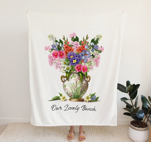 Soft fleece blanket with Family Birth Month Flower Bouquet design | Personalised Gifts for Grandma
