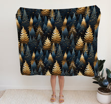 Load image into Gallery viewer, Christmas Fleece Throw | Luxuriously Soft and Cosy Blanket Winter Blue &amp; Gold
