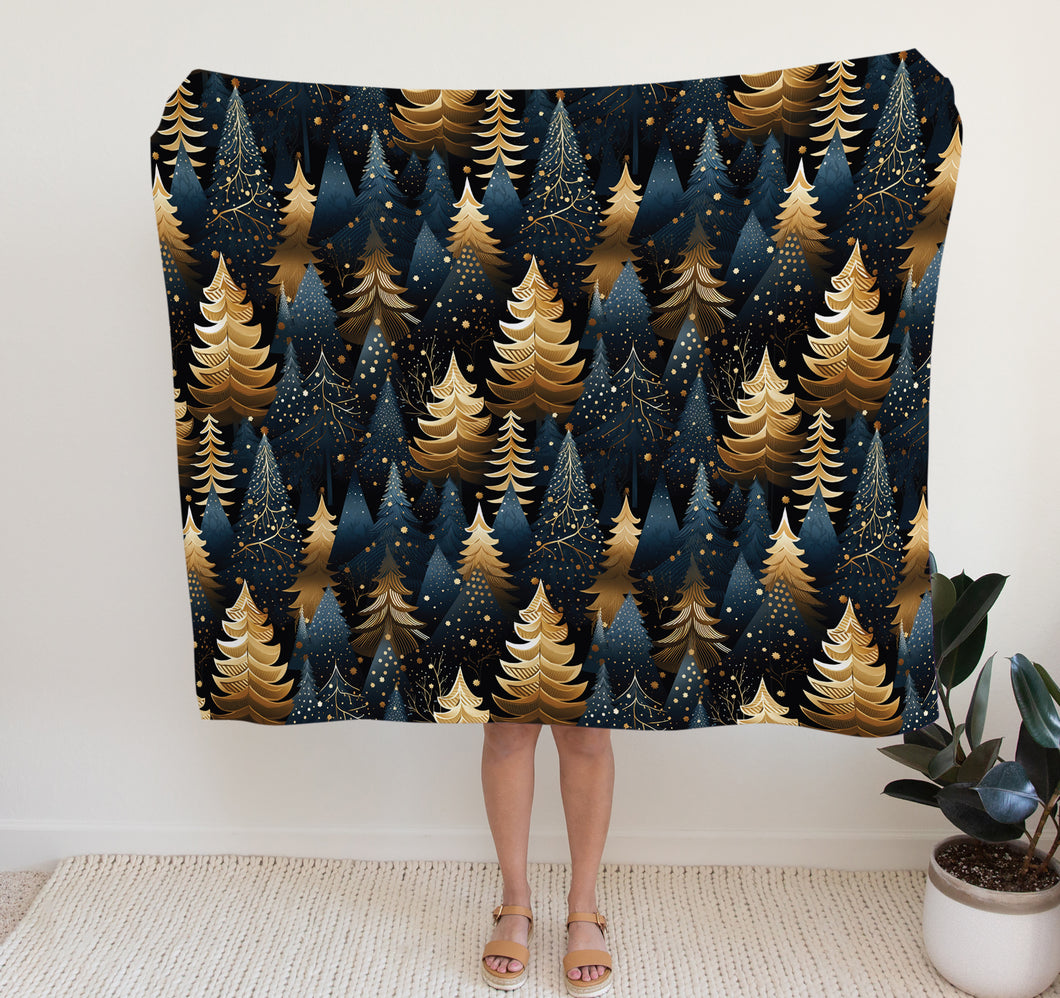 Christmas Fleece Throw | Luxuriously Soft and Cosy Blanket Winter Blue & Gold