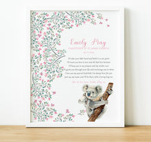 Load image into Gallery viewer, Personalised Christening Print | Godchild Gifts from Godparents | New baby nursery wall art by the thoughtful keepsake co
