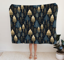 Load image into Gallery viewer, Christmas Fleece Throw | Luxuriously Soft and Cosy Blanket Winter Blue &amp; Gold
