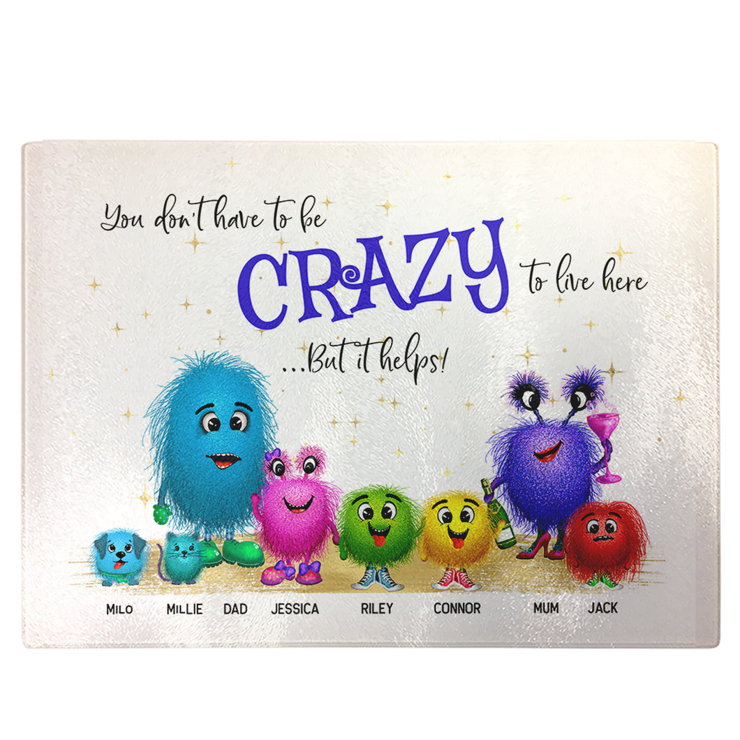 Personalised Chopping Board | Colourful Monster Family Glass Cutting Board Gift