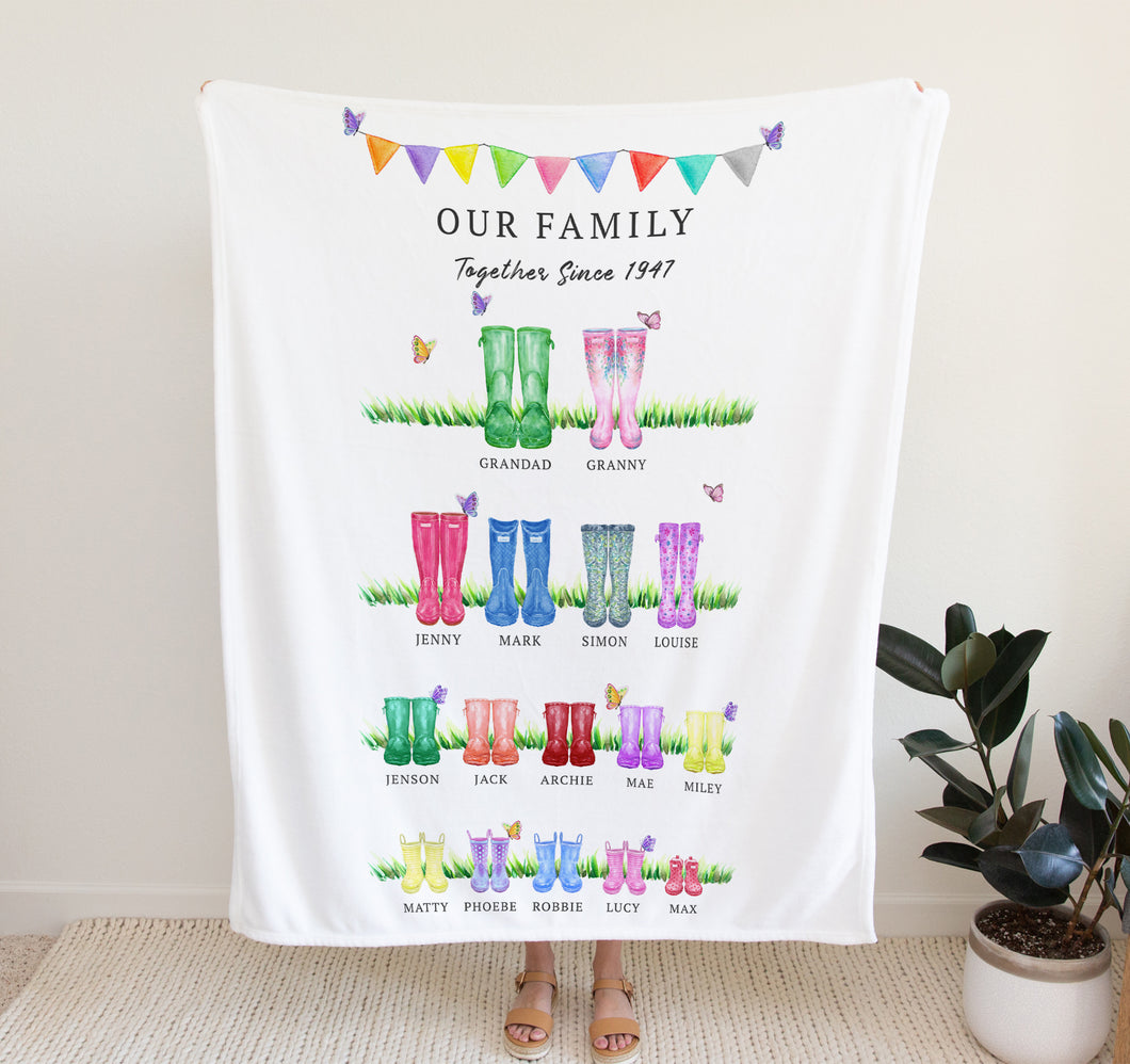 Family Welly Boot Blanket | Personalised Gifts for Grandma
