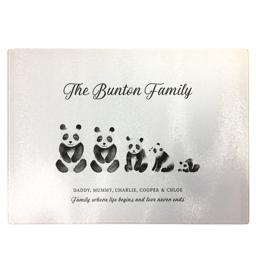 Personalised Chopping Board | Panda Family Glass Cutting Board Gift