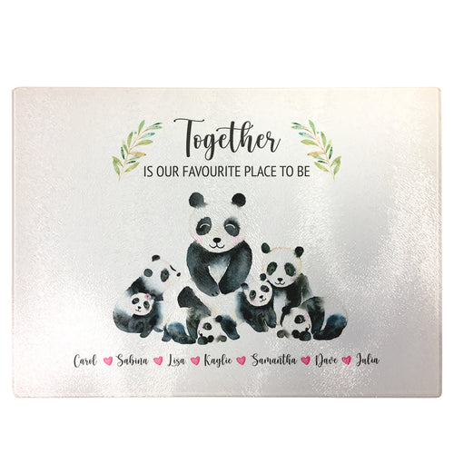 Personalised Chopping Board | Panda Family Glass Cutting Board Gift for Grandma