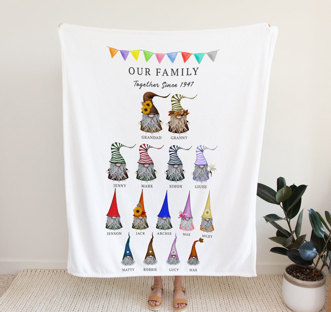 Gnome Family Blanket | Personalised Gifts for Grandma