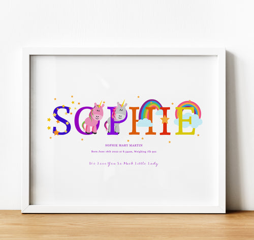 Personalised Name Frame with Optional Light Up Frame | Baby Nursery Wall Art & Gift