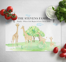 Load image into Gallery viewer, Personalised Chopping Board | Giraffe Family Glass Cutting Board Gift
