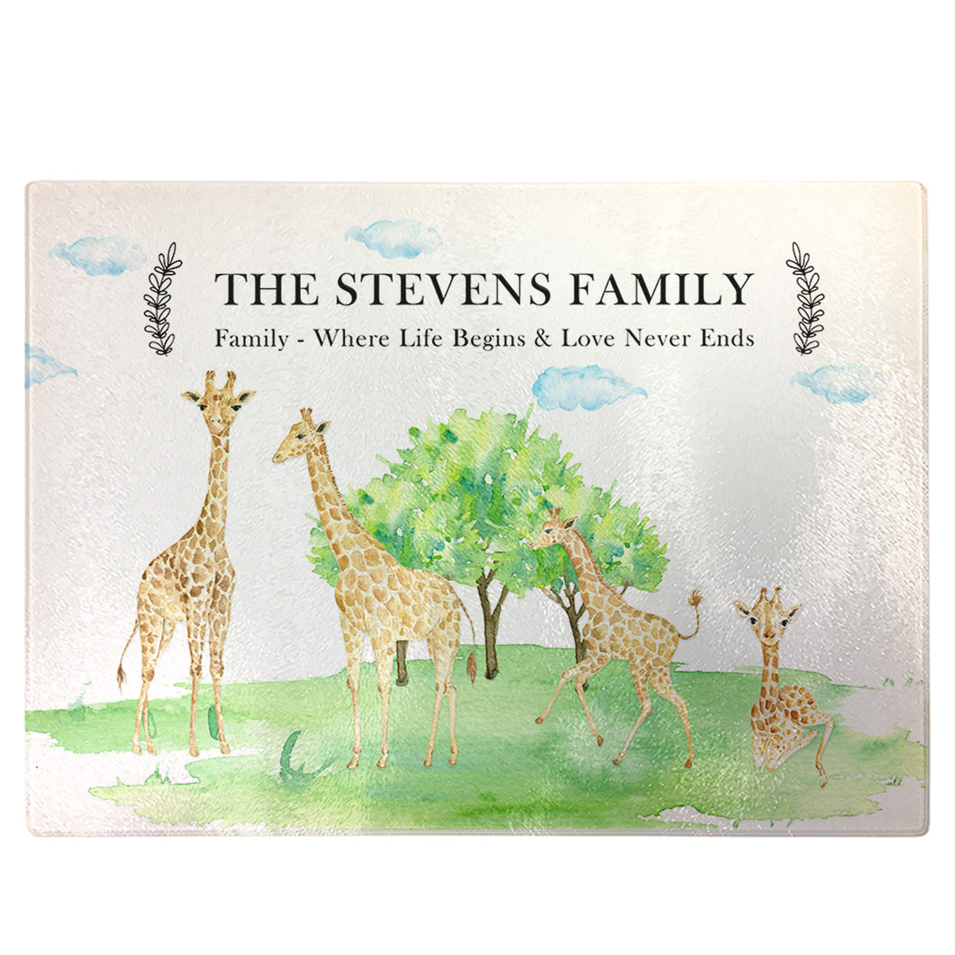 Personalised Chopping Board | Giraffe Family Glass Cutting Board Gift