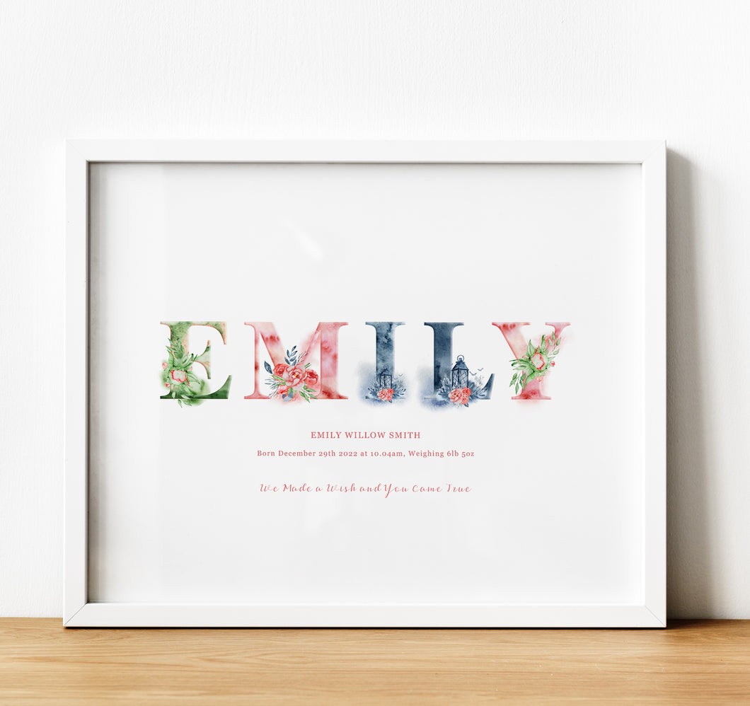 Personalised Name Frame with Optional Light Up Frame | Baby Nursery Wall Art & Gift
