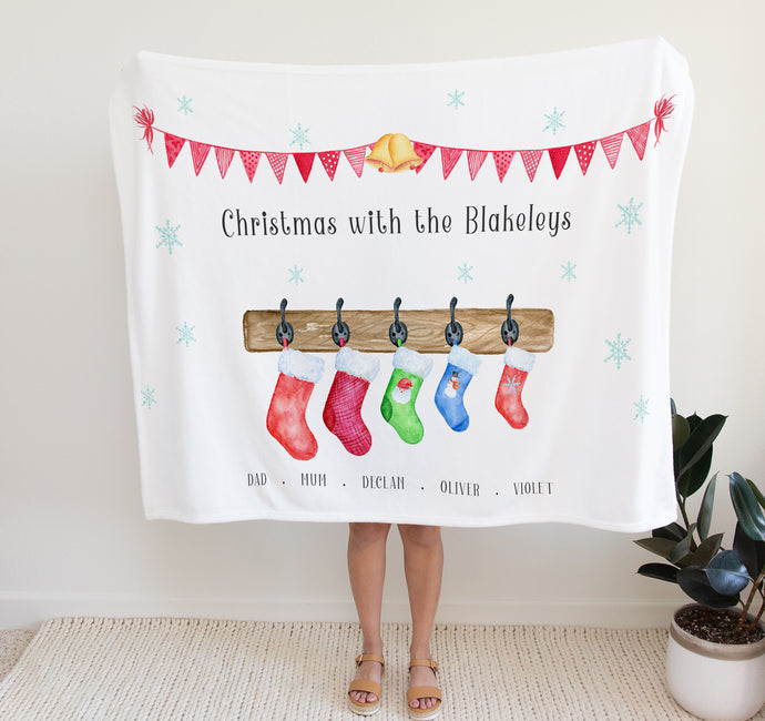 Personalised Fleece Blanket | Christmas Family Gifts, christmas themed blanket with family members names and surname, thoughtful keepsake co