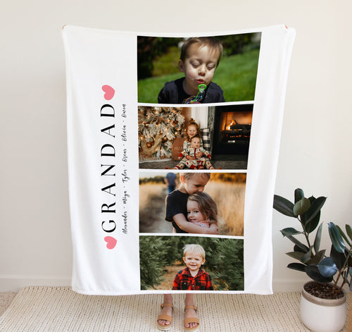 Personalised Photo Blanket | personalised grandad gifts.  Crafted from premium Fleece material, these blankets are luxuriously soft and cozy, with up to 4 photos and personalised text.