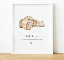 Load image into Gallery viewer, Adult &amp; Child fist bump hand illustration, with quote and personal message, Personalised Godparent Gifts, Gifts for Uncle or Auntie, thoughtful keepsake co
