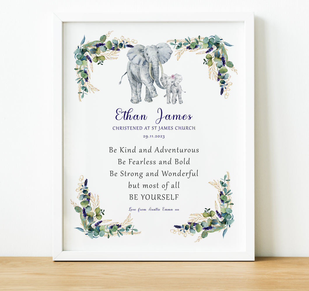 Personalised Christening Print | Godchild Gifts from Godparents | Safari Nursery, thoughtful keepsake co