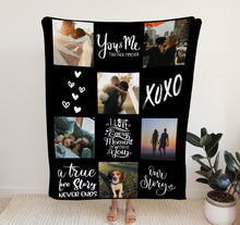 Load image into Gallery viewer, Personalised Photo Blanket | Anniversary Gifts for Boyfriend or Girlfriend with special photos printed on the blanket along with love quotes
