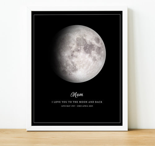 Moon Phase Wall Art | Personalised Memorial Gifts, Moon Phase on specific date with personal text, thoughtful keepsake co