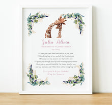 Load image into Gallery viewer, Personalised Christening Print | Godchild Gifts from Godparents | Safari Nursery, thoughtful keepsake co
