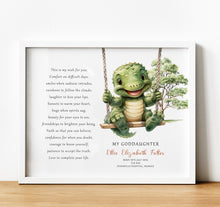 Load image into Gallery viewer, Personalised Goddaughter Christening Gifts from Godmother | Godson Gift for Baptism from Godfather. Poem print with baby animal and baby name and birth stats
