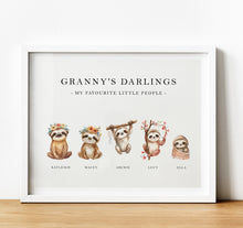 Load image into Gallery viewer, Personalised Family Print | Personalised Gift for Grandma from Grandchildren - sloth
