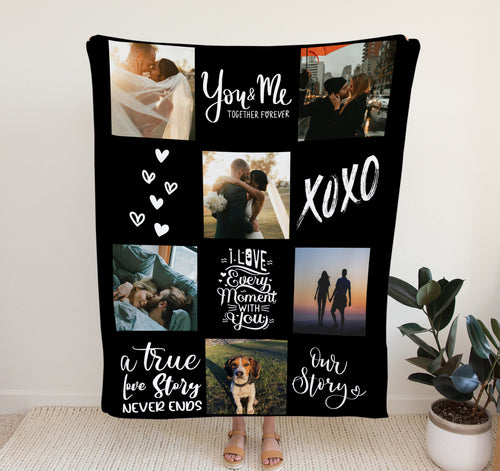 Personalised Photo Blanket | Anniversary Gifts for Boyfriend or Girlfriend with special photos printed on the blanket along with love quotes