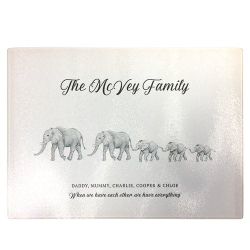 Personalised Chopping Board | Elephant Family Glass Cutting Board Gift
