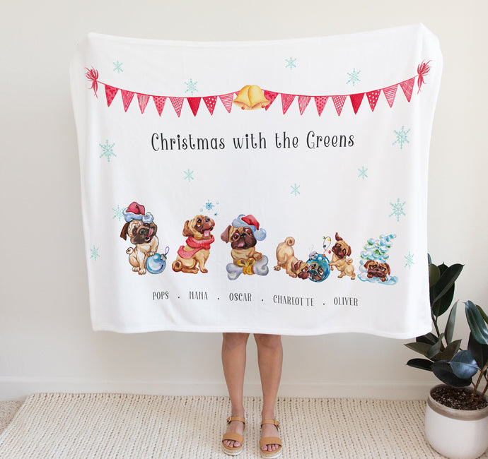 Personalised Fleece Blanket | Christmas Family Gifts, christmas themed blanket with family members names and surname, thoughtful keepsake co