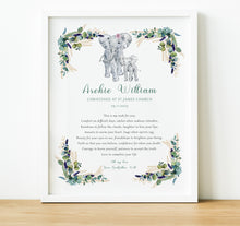 Load image into Gallery viewer, Personalised Christening Print | Godchild Gifts from Godparents | Safari Nursery, thoughtful keepsake co
