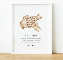 Load image into Gallery viewer, Adult &amp; Child fist bump hand illustration, with quote and personal message, Personalised Godparent Gifts, Gifts for Uncle or Auntie, thoughtful keepsake co
