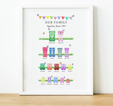 Load image into Gallery viewer, Personalised Family Print,  Welly Boot family, thoughtful keepsake co
