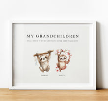 Load image into Gallery viewer, Personalised Family Print | Personalised Gift for Grandma from Grandchildren - sloth
