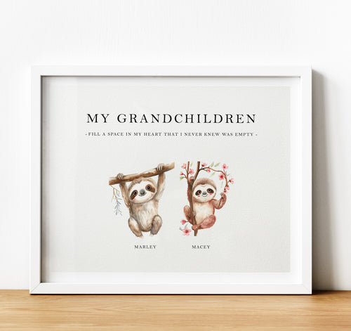 Personalised Family Print | Personalised Gift for Grandma from Grandchildren - sloth