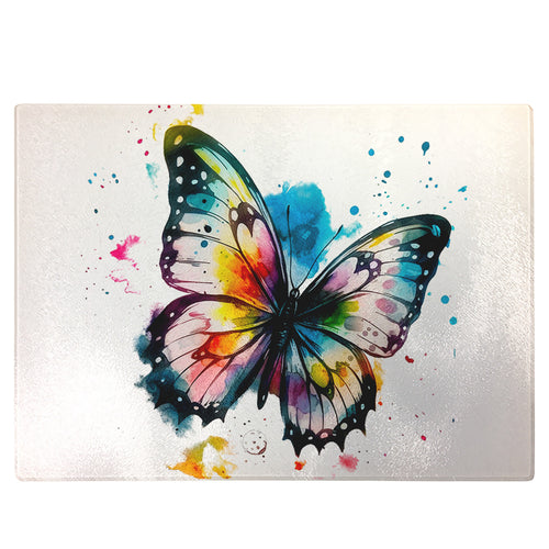 Glass Chopping Board | Colourful Butterfly Worktop Saver For Kitchen | Tempered Glass Cutting Board, Thoughtful Keepsake Co