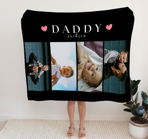 Personalised Photo Blanket | Unique gifts for dad.  Crafted from premium Fleece material, these blankets are luxuriously soft and cozy, with up to 4 photos and personalised text.