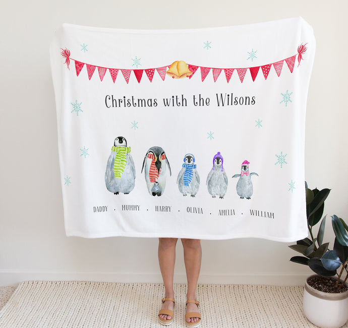 Personalised Fleece Blanket | Christmas Family Gifts, christmas themed blanket with family members names and surname, thoughtful keepsake co