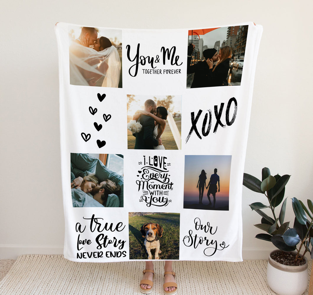 Personalised Photo Blanket | Anniversary Gifts for Boyfriend or Girlfriend with special photos printed on the blanket along with love quotes