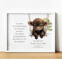 Load image into Gallery viewer, Personalised Goddaughter Christening Gifts from Godmother | Godson Gift for Baptism from Godfather. Poem print with baby animal and baby name and birth stats
