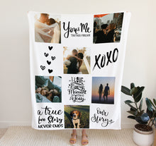 Load image into Gallery viewer, Personalised Photo Blanket | Anniversary Gifts for Boyfriend or Girlfriend with special photos printed on the blanket along with love quotes
