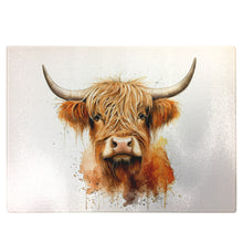Load image into Gallery viewer, Glass Chopping Board | Colourful Highland Cow Worktop Saver For Kitchen | Tempered Glass Cutting Board, Thoughtful Keepsake Co
