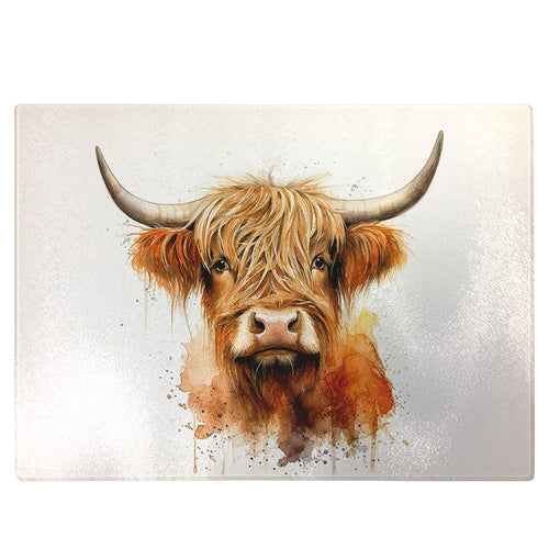 Glass Chopping Board | Colourful Highland Cow Worktop Saver For Kitchen | Tempered Glass Cutting Board, Thoughtful Keepsake Co