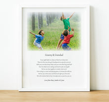 Load image into Gallery viewer, A heartwarming print that is not only a thoughtful gift; it&#39;s a timeless keepsake that captures the love between Grandparents and their Grandchildren.  Customise the poem by changing names and sentences to suit and make it a truly one-of-a-kind by adding a personal message from the Grandchild(ren) them at the bottom.  A unique gift for Grandparents that will make them smile every time they see it.
