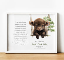 Load image into Gallery viewer, Personalised Goddaughter Christening Gifts from Godmother | Godson Gift for Baptism from Godfather. Poem print with baby animal and baby name and birth stats
