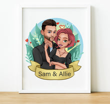 Load image into Gallery viewer, Custom Family Portrait Illustration Print Fathers Day Gift for Dad, Personalised Cartoon Family Portrait With Pet
