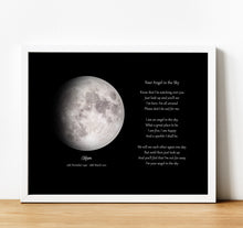 Load image into Gallery viewer, Personalised Memorial Gifts | Moon Phase Wall art and poem print to represent a lost loved one
