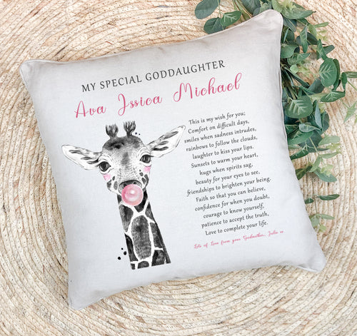 Personalised Baby Pillow | Godchild Gifts from Godparents | Pillow with poem for Godchild from their Godparents