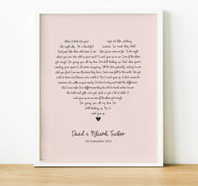 Load image into Gallery viewer, Personalised Anniversary Gifts | Heart Song Lyric Print with lyrics from a special song or first dance song and names personalised underneath
