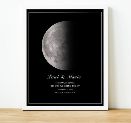 Moon Phase Wall Art | Personalised Anniversary Gifts, moon phase on the night we met, thoughtful keepsake co
